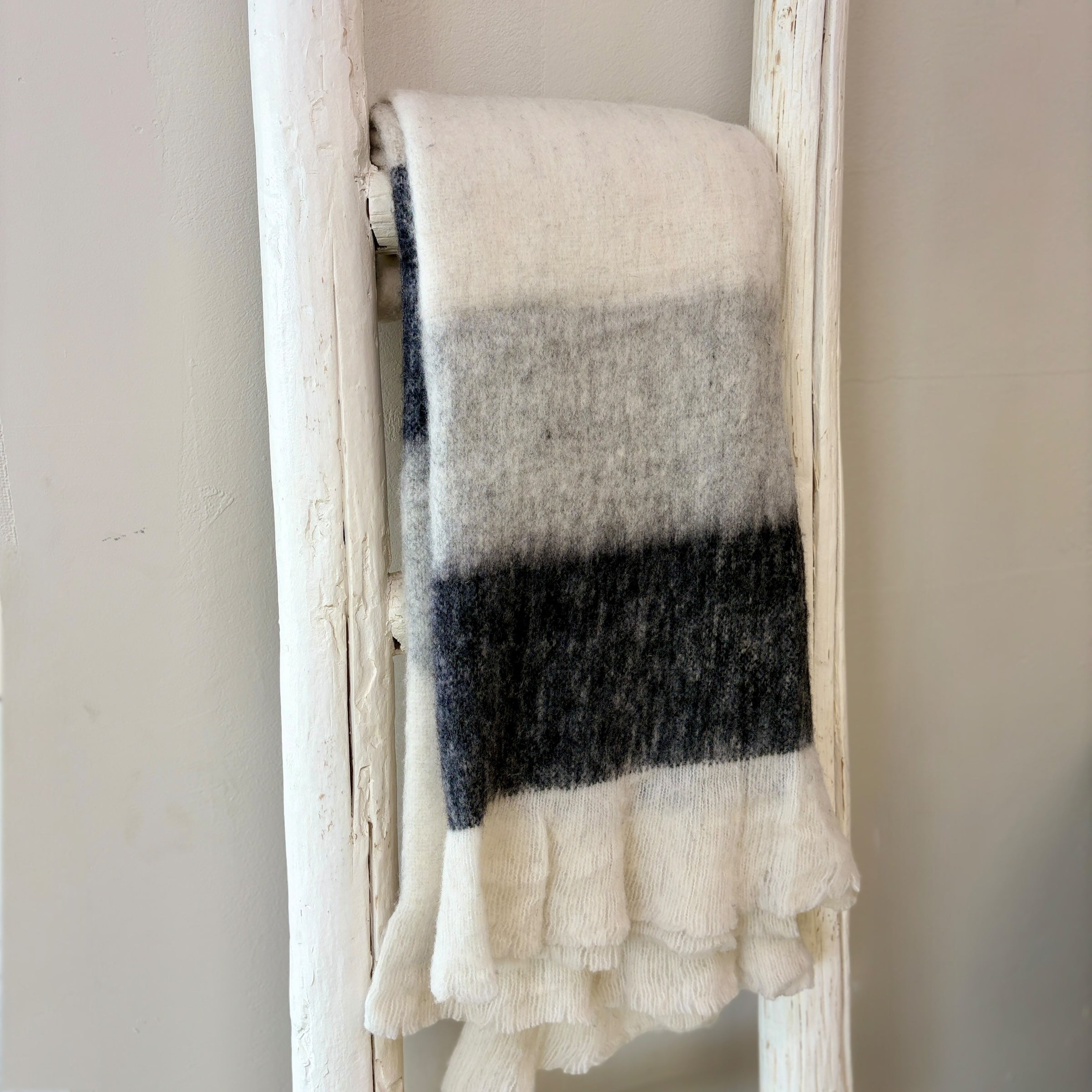 Bliss Wool/Mohair Throw - Stone Black, Grey, Cream