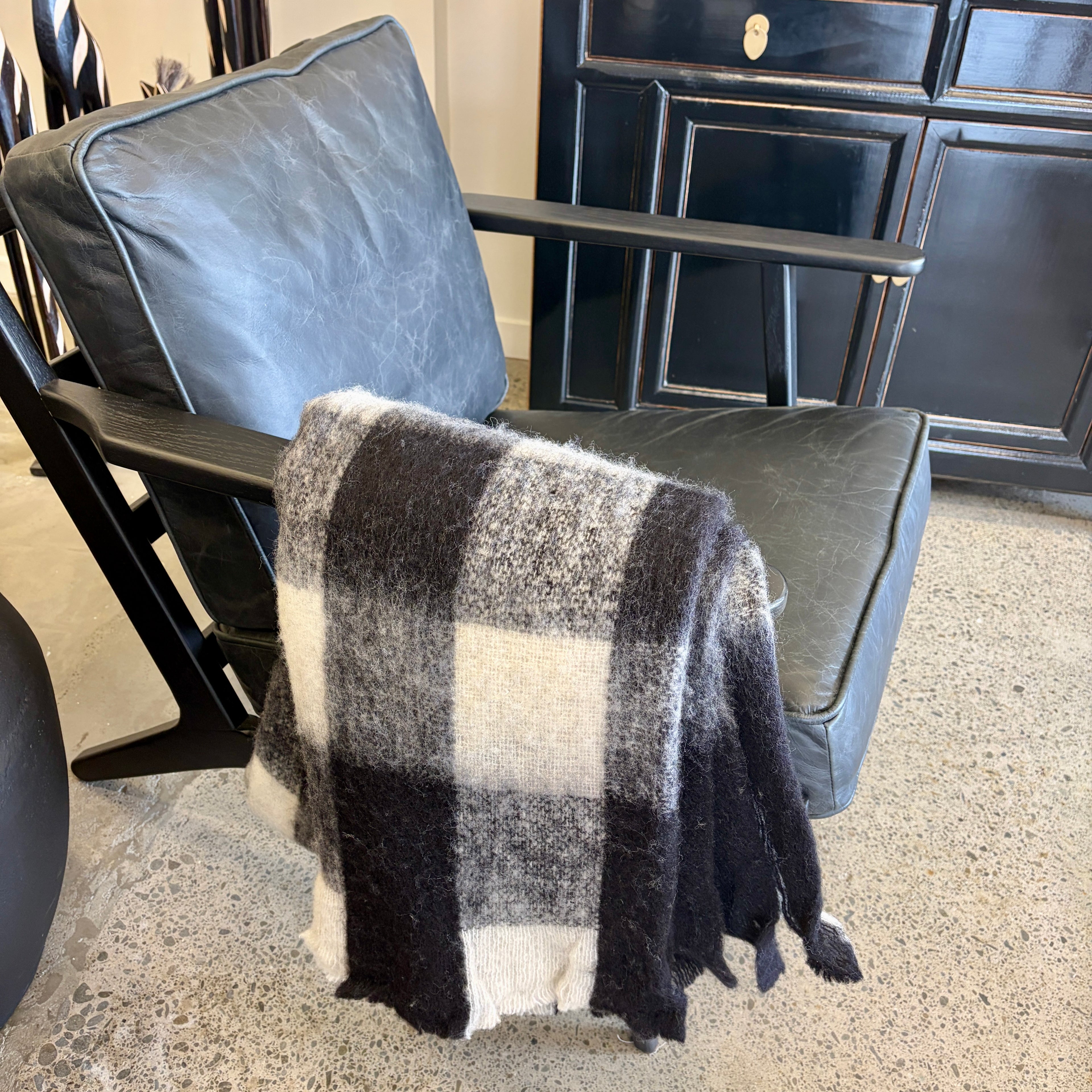 Bliss Wool/Mohair Throw - Black + White