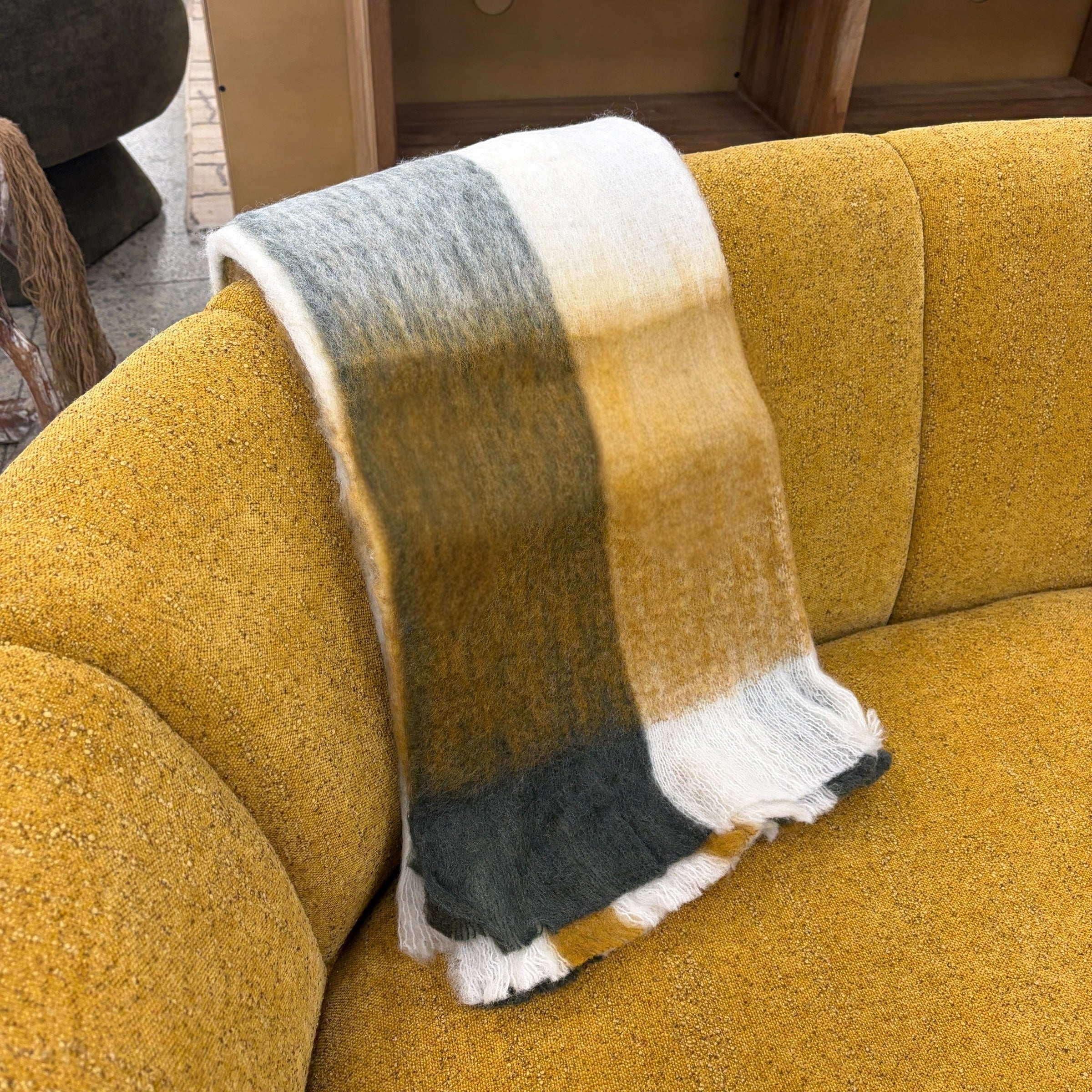 Bliss Wool/Mohair Throw - White + Mustard
