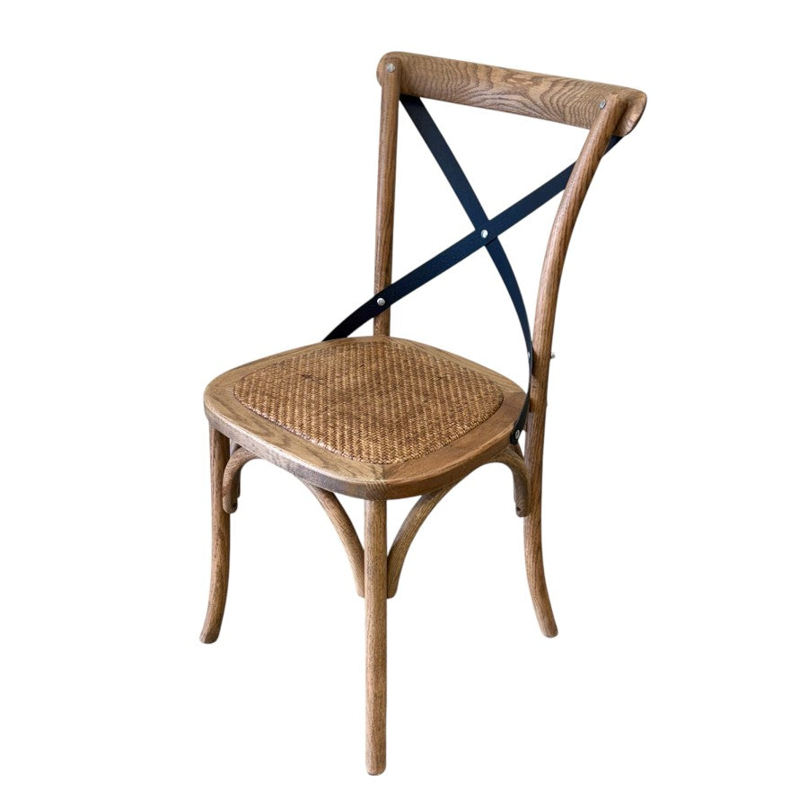 Cross Back Dining Chair - Natural Oak & Antique Metal