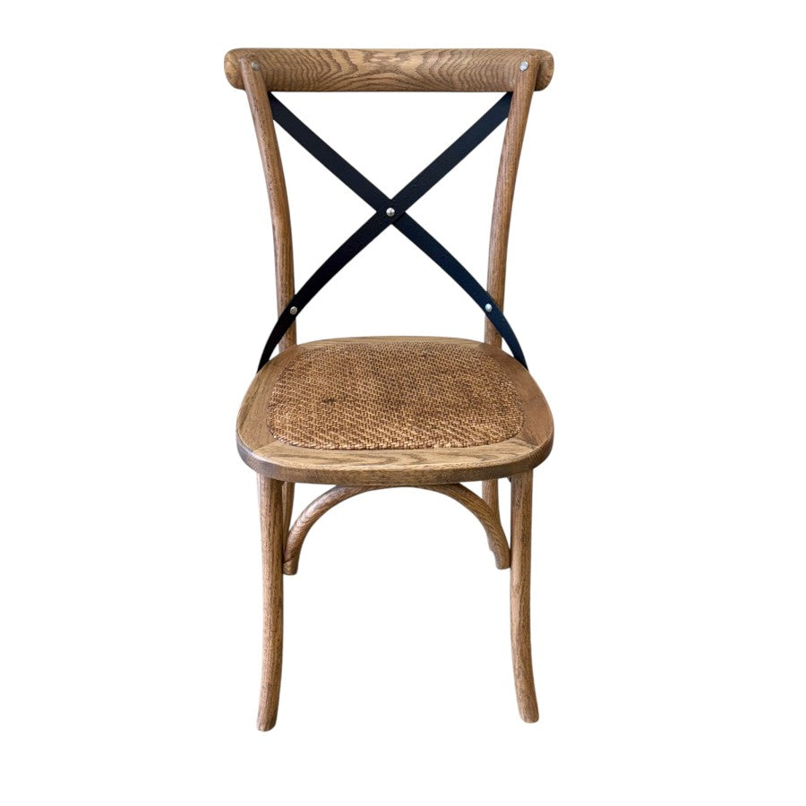 Cross Back Dining Chair - Natural Oak & Antique Metal