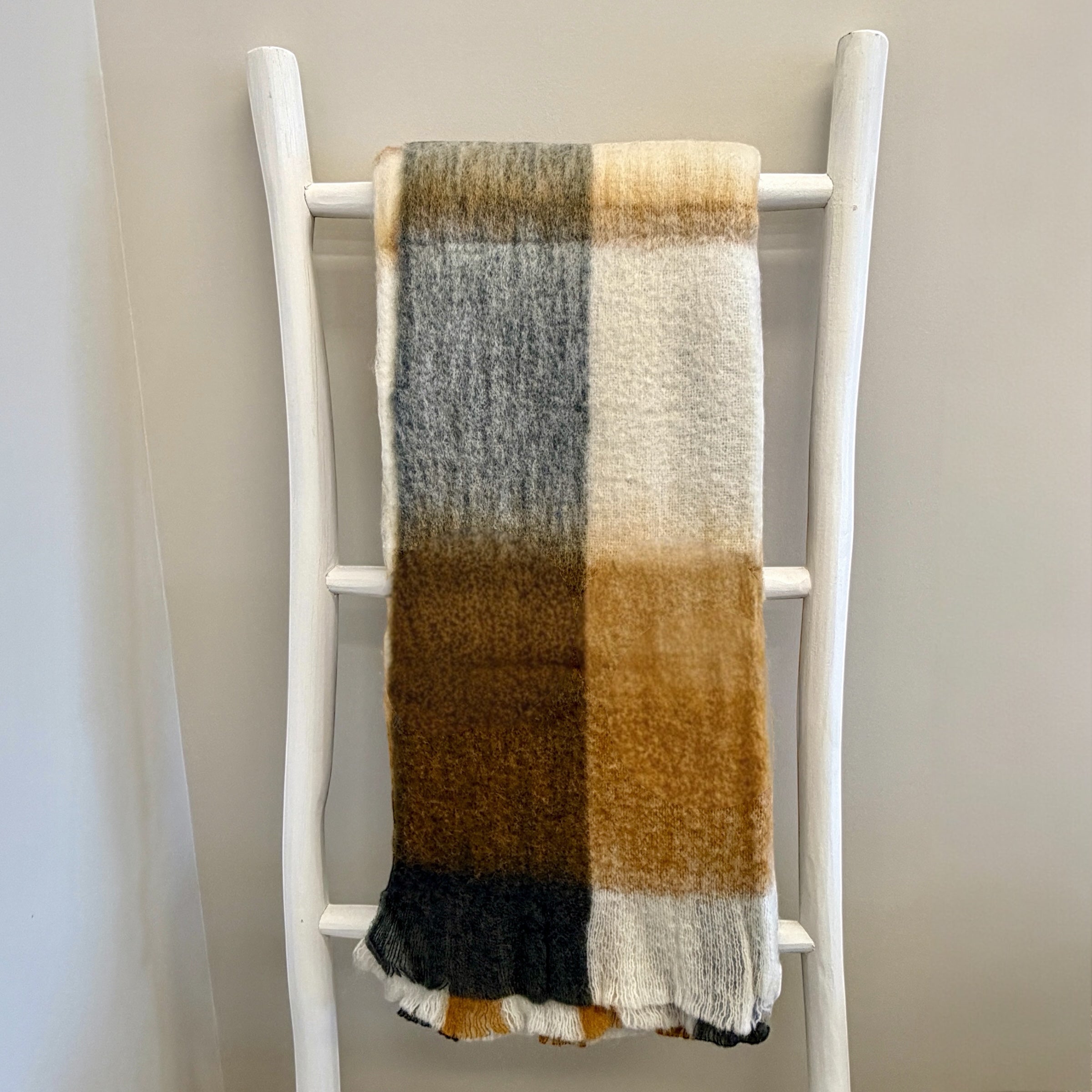 Bliss Wool/Mohair Throw - White + Mustard