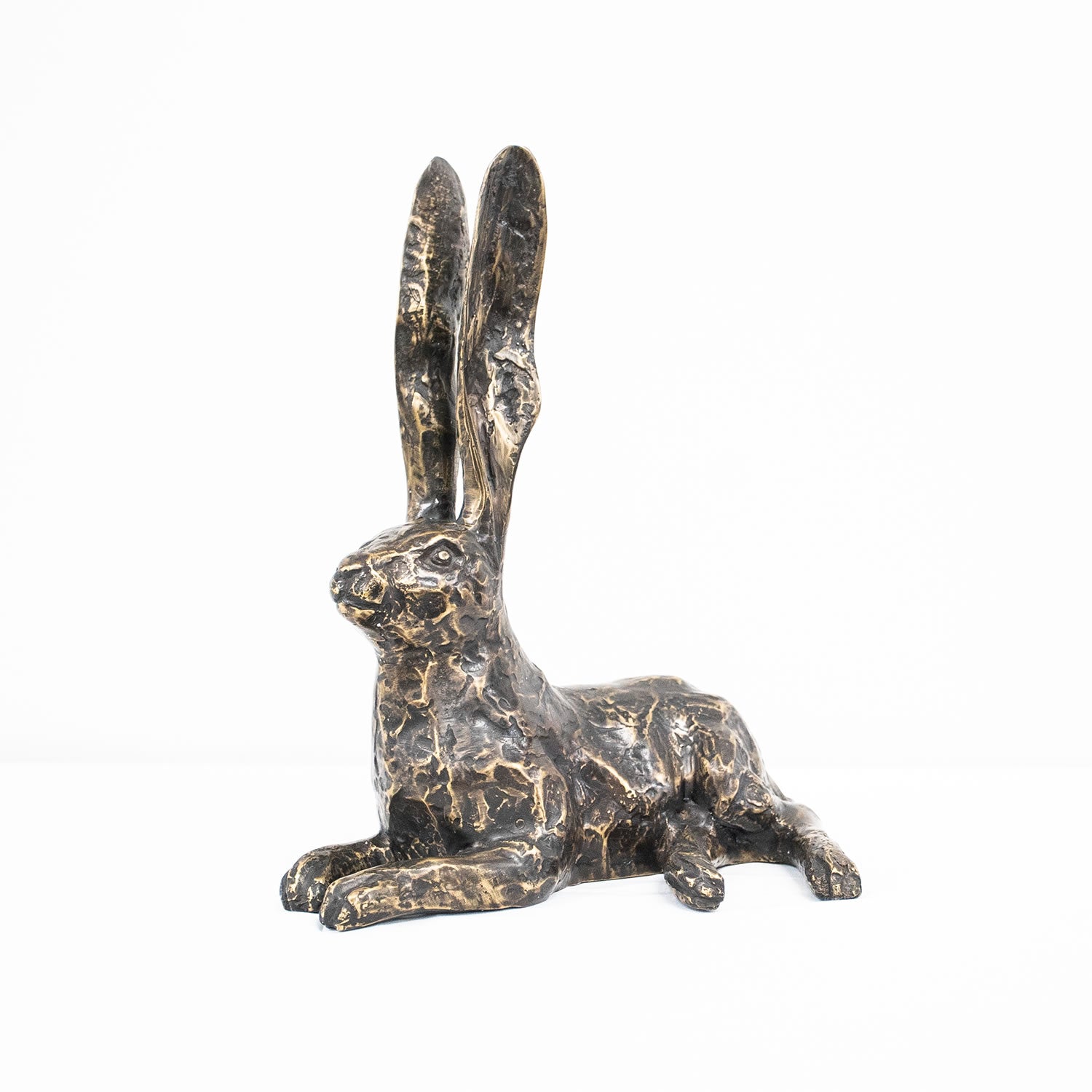 Polished Bronze Hare Sculpture - Alert
