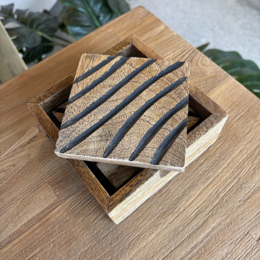 Carved Wood Coasters - Burnt Stripe