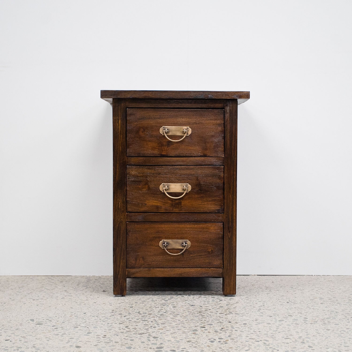 Bedside Cabinet 3 Drawer - Rustic Teak