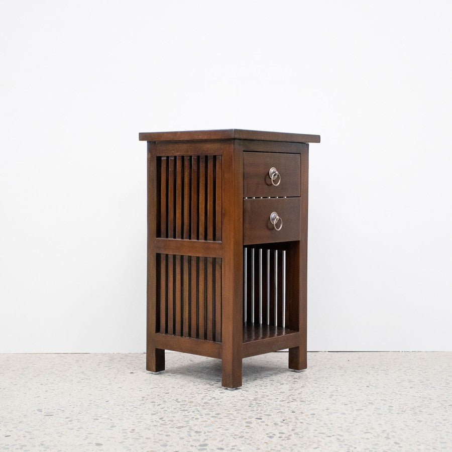 Slat Side 2 Drawer Bedside - Mahogany
