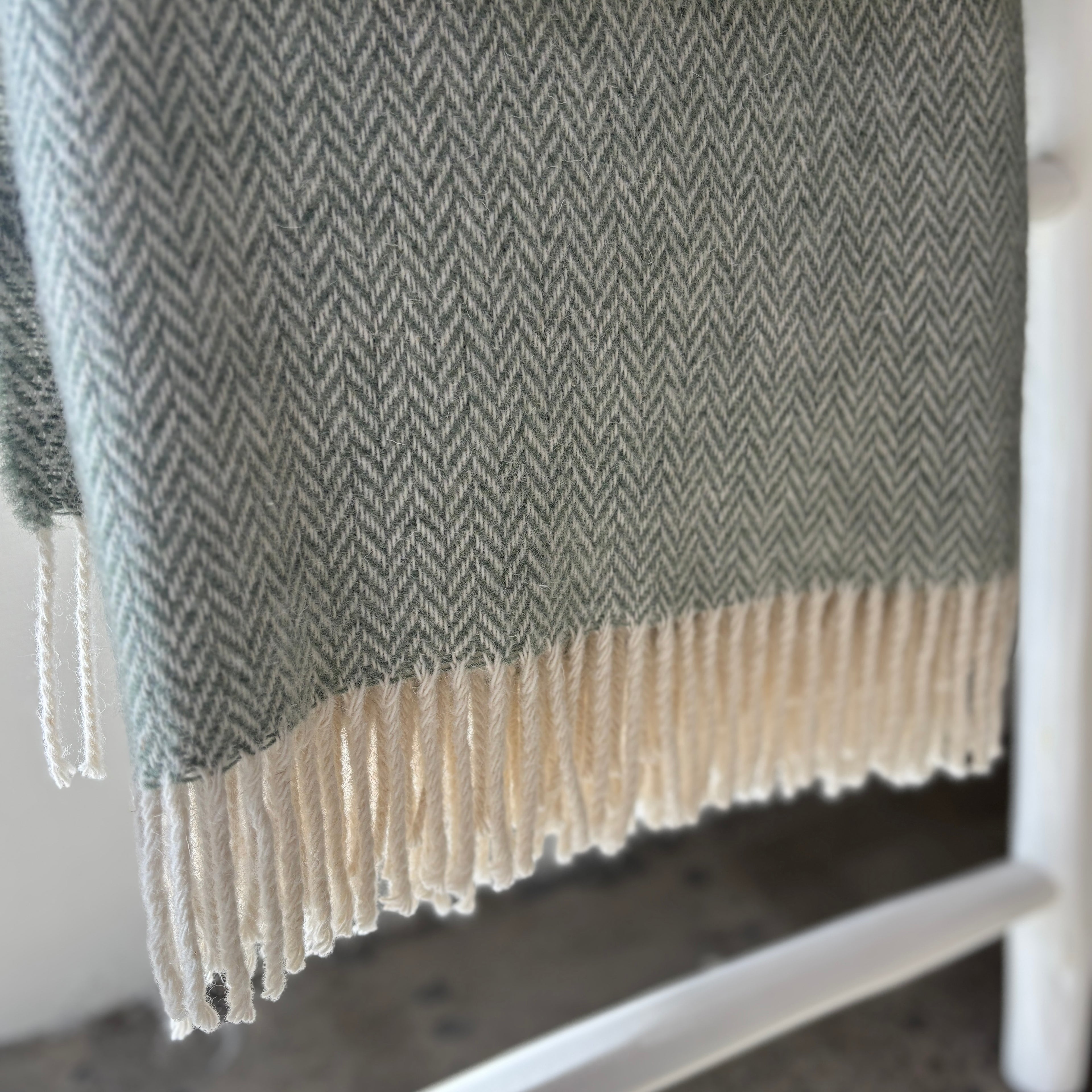 Woola 100% NZ Wool Throw - Pistachio Green Herringbone