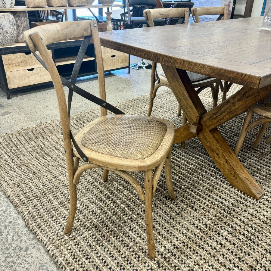 Cross Back Dining Chair - Natural Oak & Antique Metal