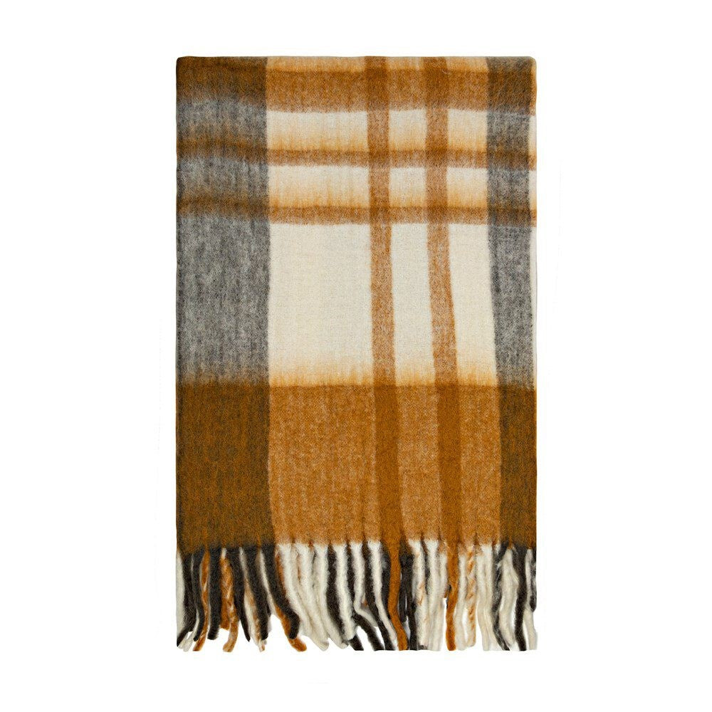 Bliss Wool/Mohair Throw - White + Mustard