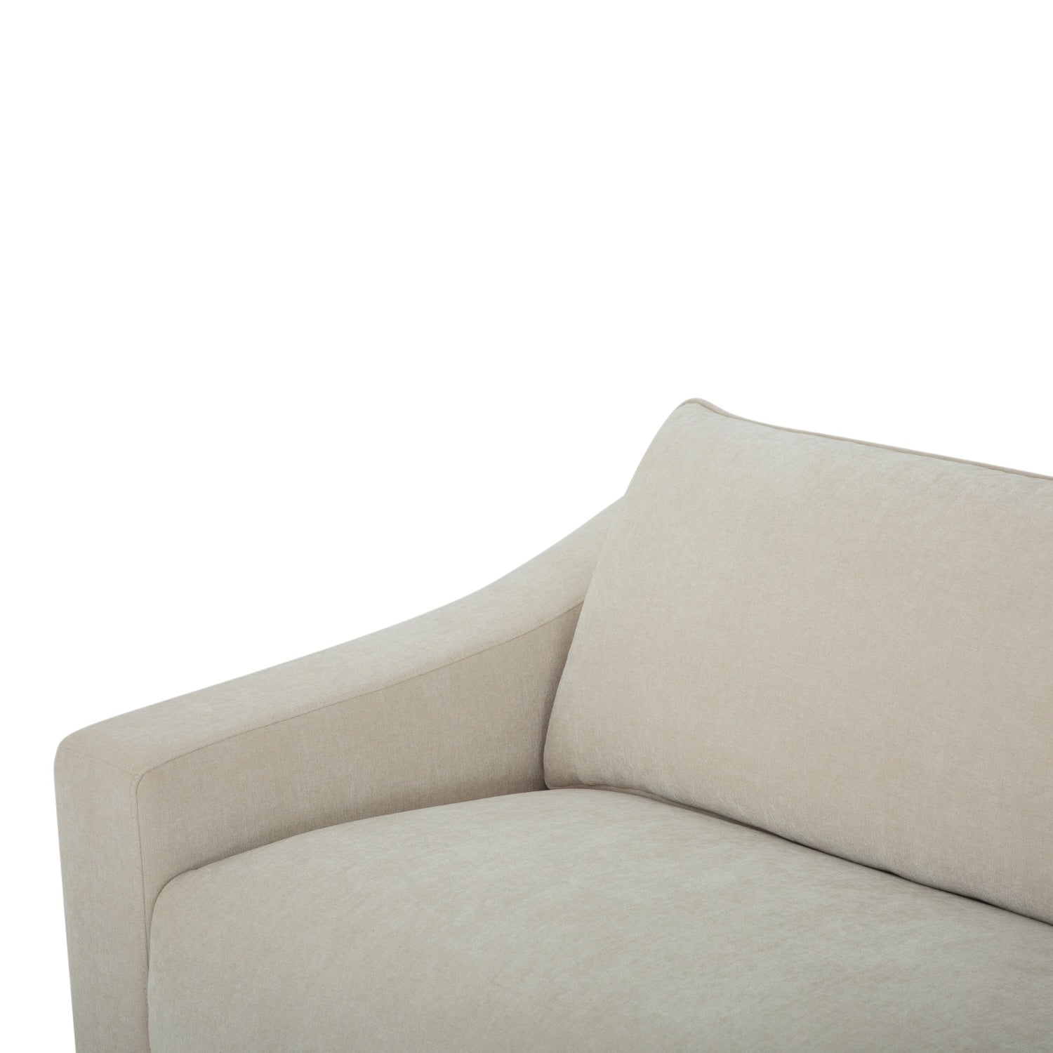 Close-up of the Asha sofa's seat cushions, highlighting the textured fabric and comfortable cushioning.