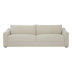 Asha sofa with contemporary design and soft fabric upholstery.