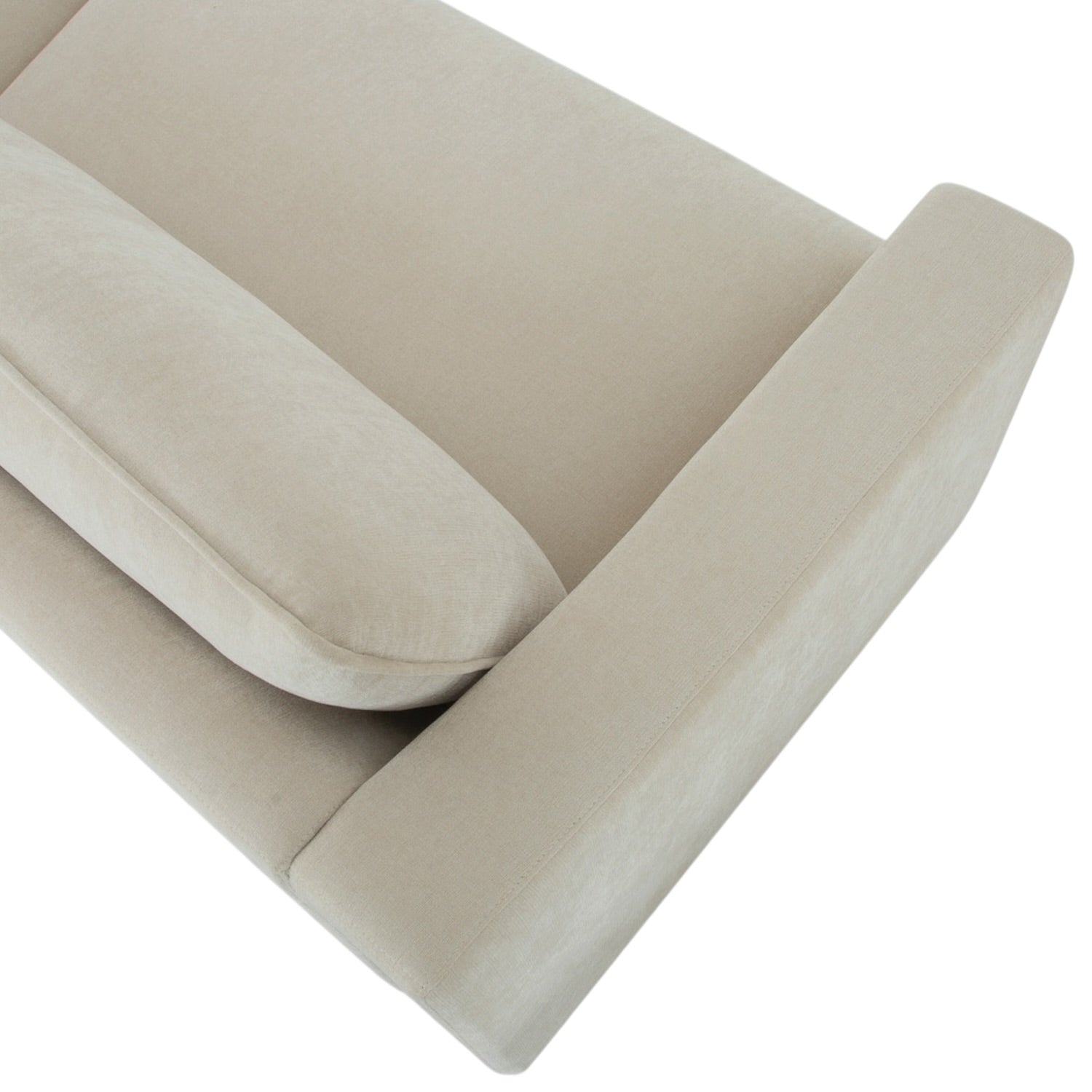 Overhead view of the Asha sofa, showing the seat cushions and spacious design.
