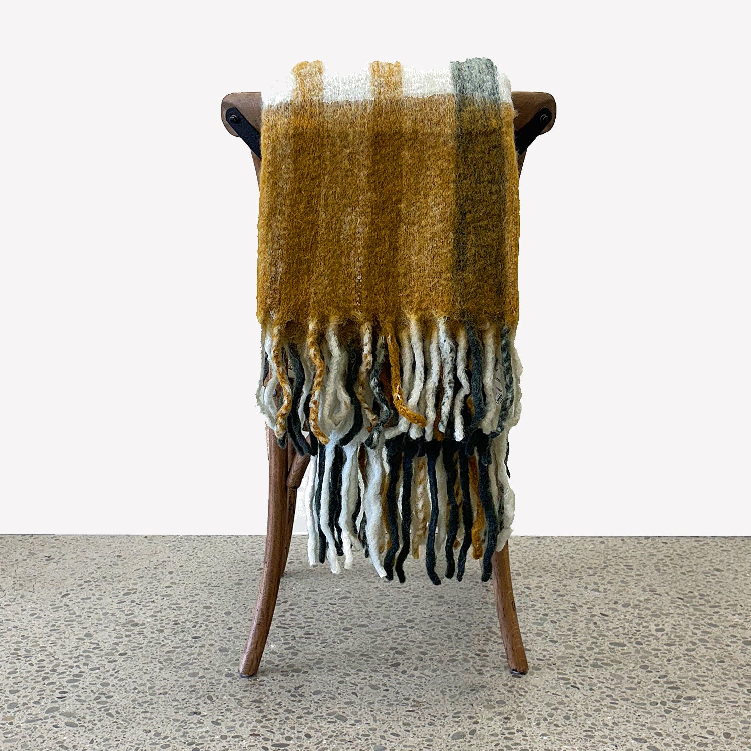 Bliss Wool/Mohair Throw - White + Mustard