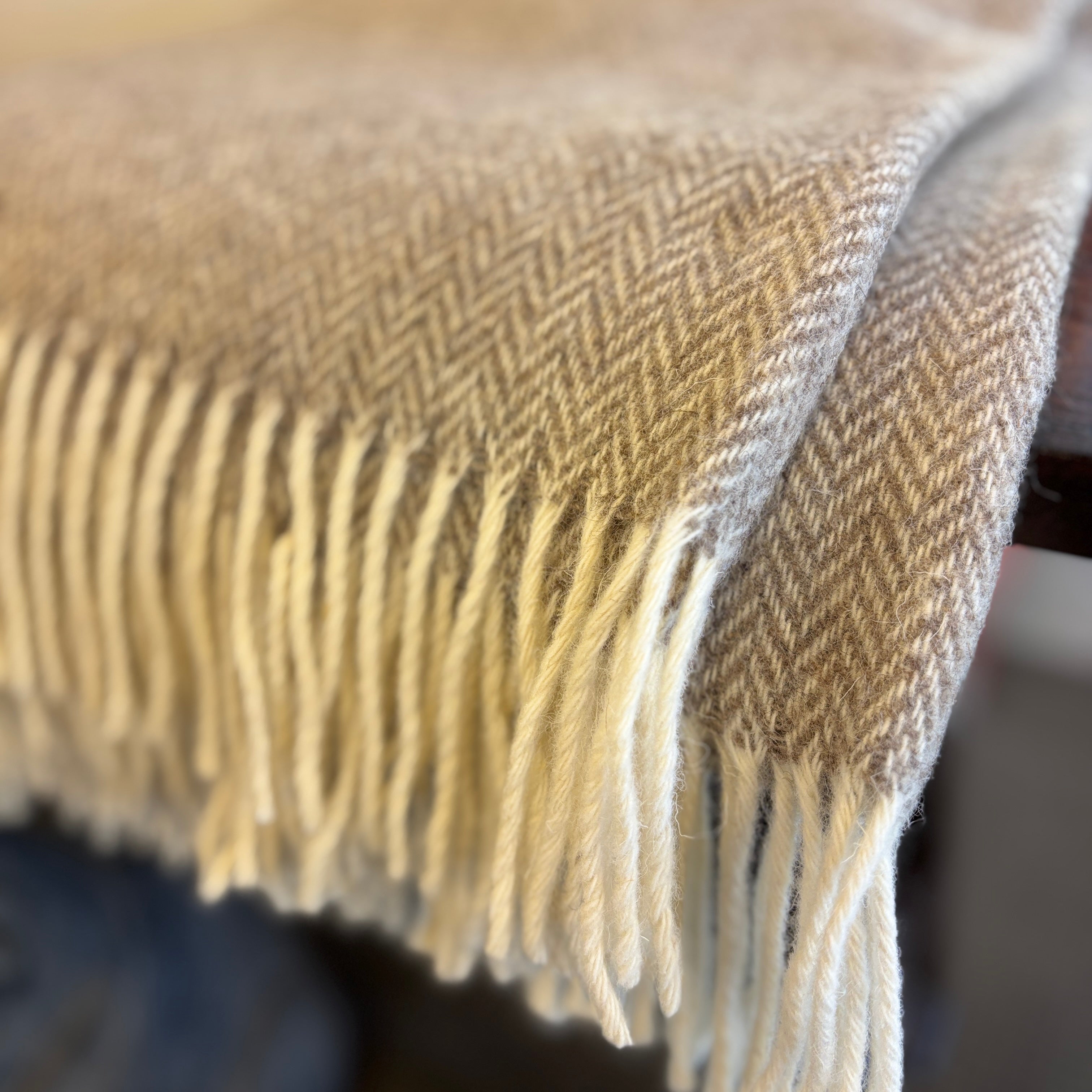 Woola 100% NZ Wool Throw - Natural Herringbone