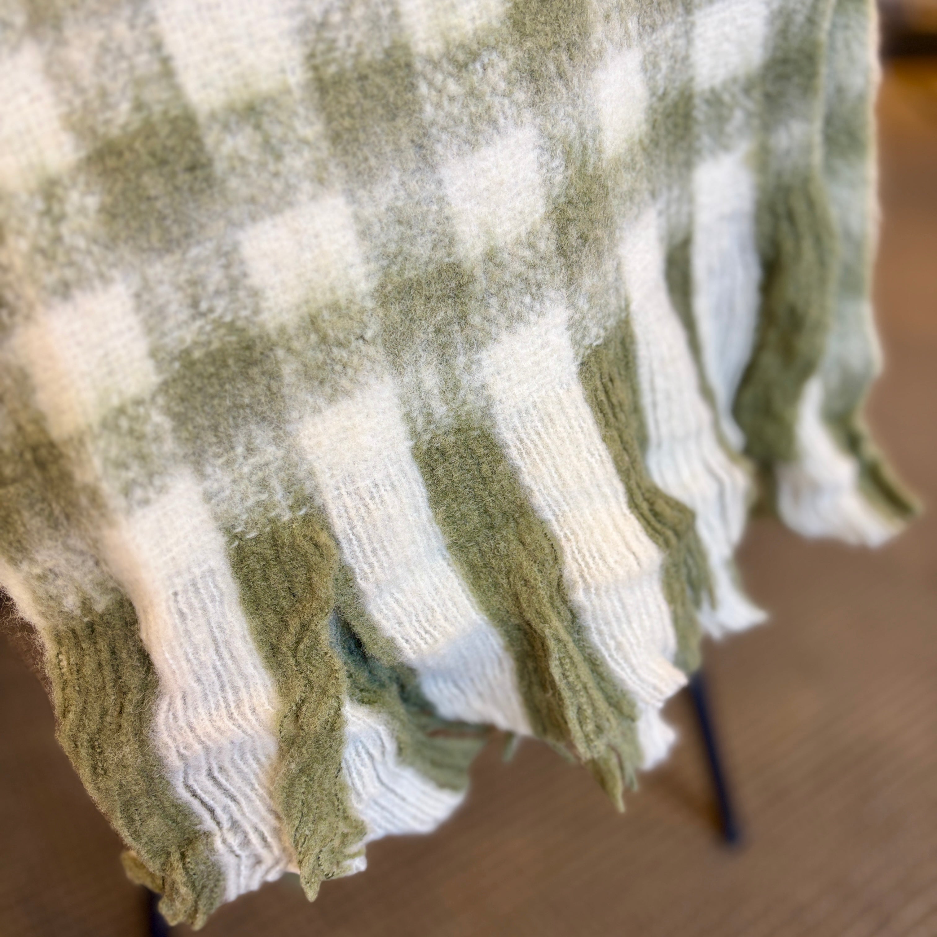 Bliss Wool/Mohair Throw - Olive/White Check