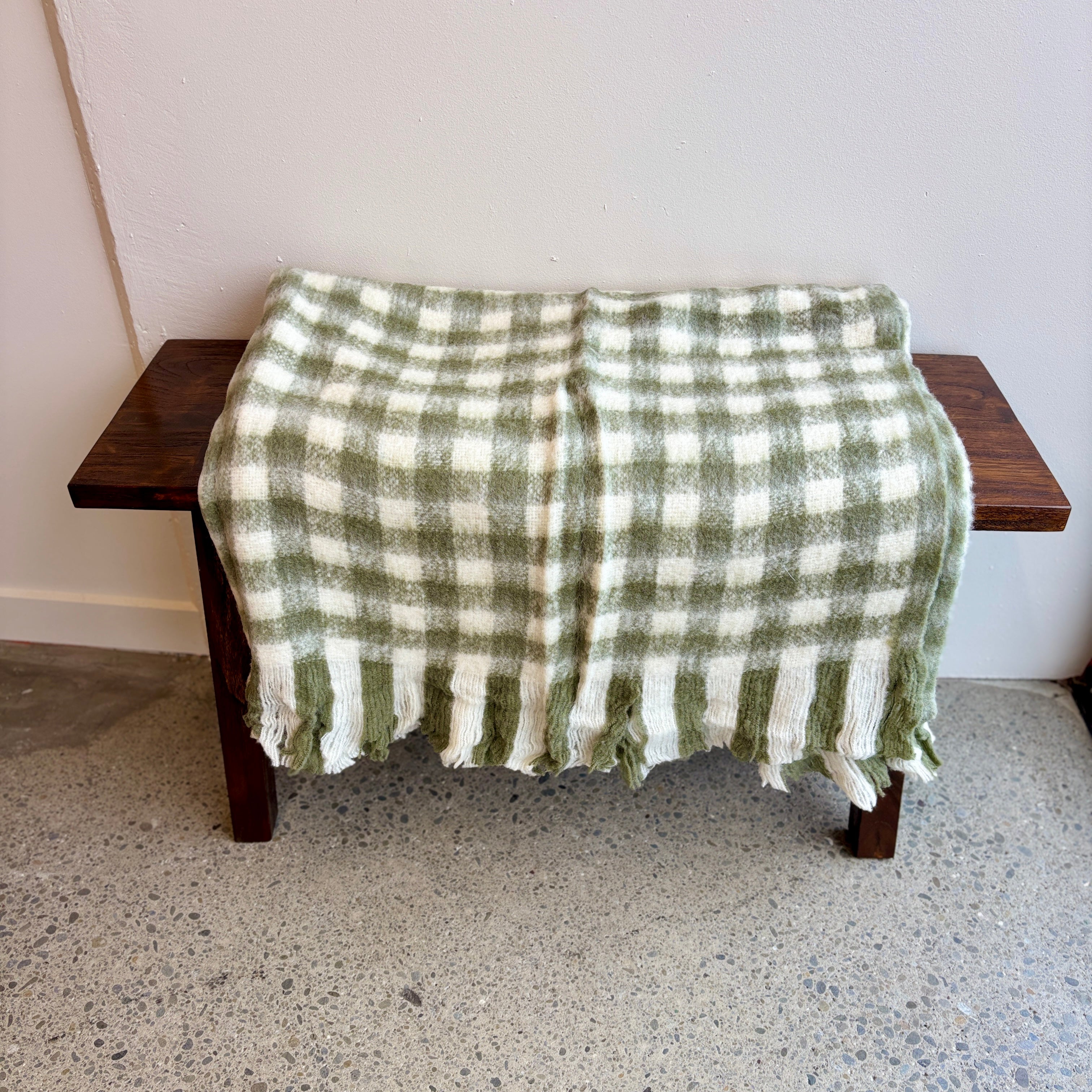 Bliss Wool/Mohair Throw - Olive/White Check