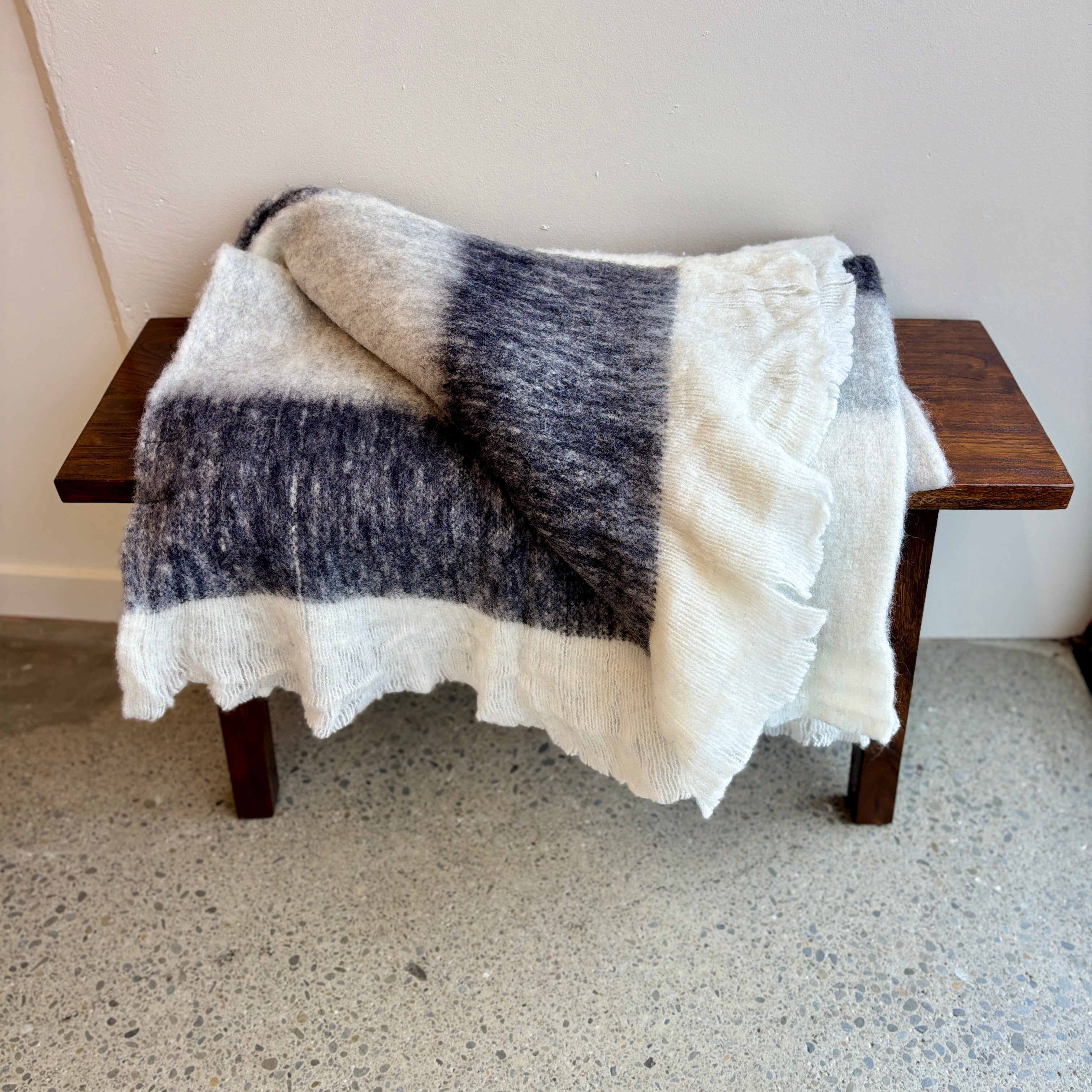 Bliss Wool/Mohair Throw - Stone Black, Grey, Cream