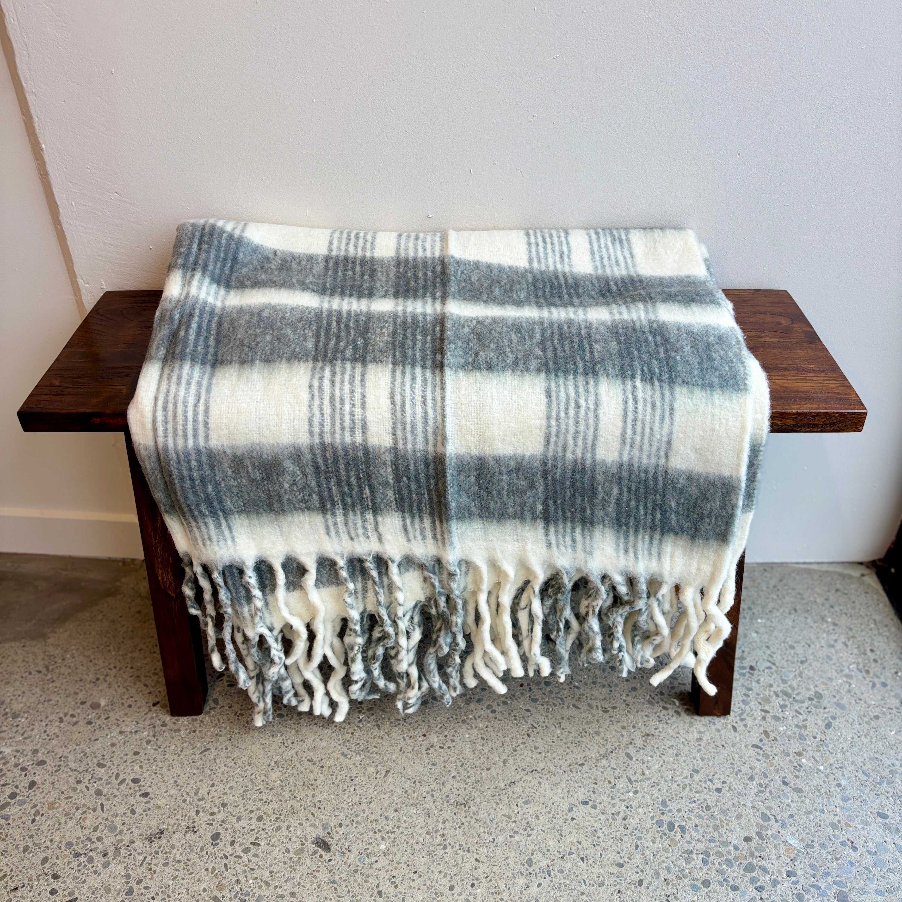 Bliss Wool/Mohair Throw - White/Dark Grey Check