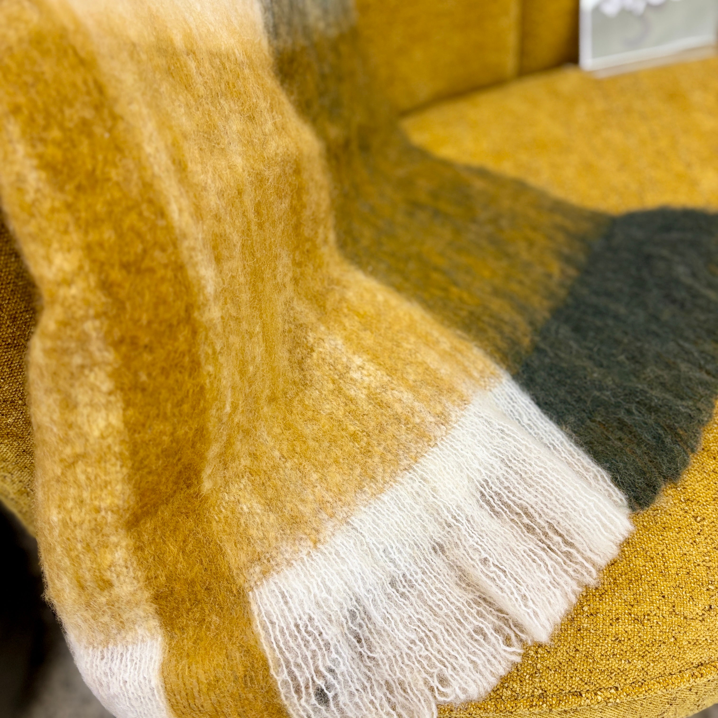Bliss Wool/Mohair Throw - White + Mustard