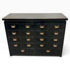 Elevated front view of Franklin 18 Drawer Cabinet showing multiple storage drawers and black timber top