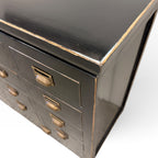 Close-up of Franklin 18 Drawer Cabinet showing black painted finish with subtle distressed edge detailing
