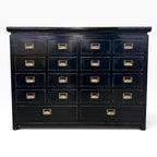 Front view of Franklin 18 Drawer Cabinet in black with 18 drawers and brass-toned metal handles