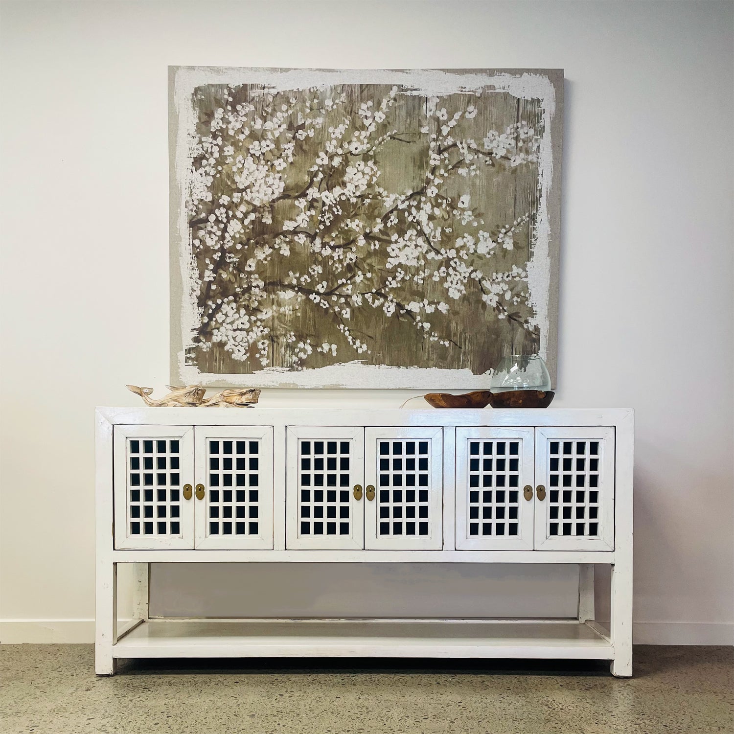 Far East Lattice Console - White
