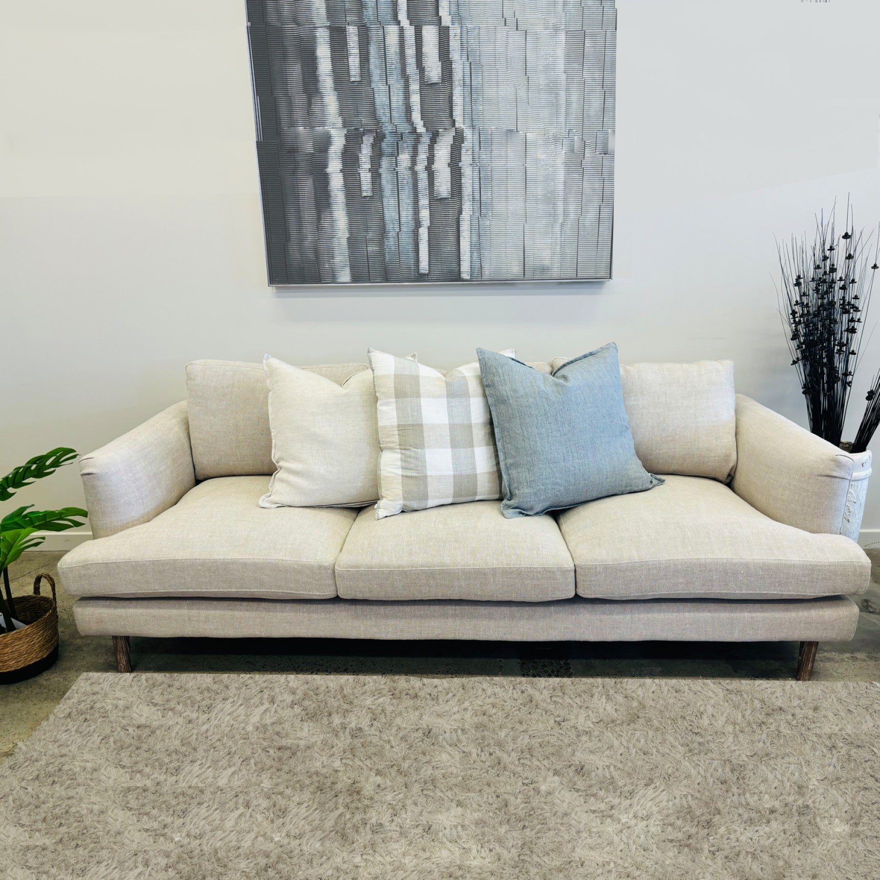 Cambridge Feather Filled Cushion - Grey Blue Linen