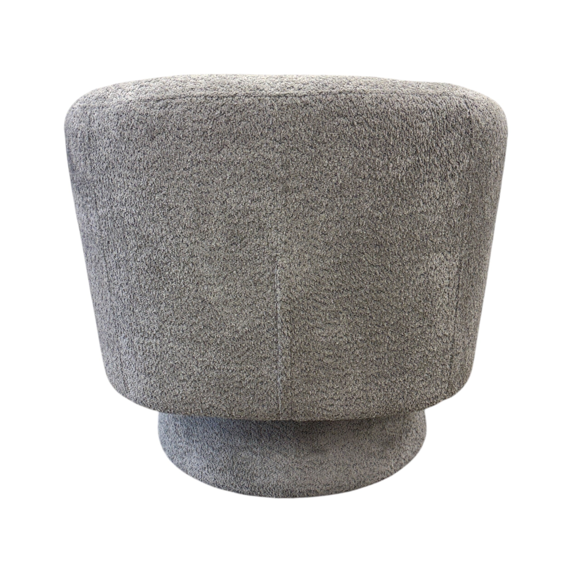 Rear view of the Jenna swivel armchair in Lava, highlighting its curved back and textured fabric.