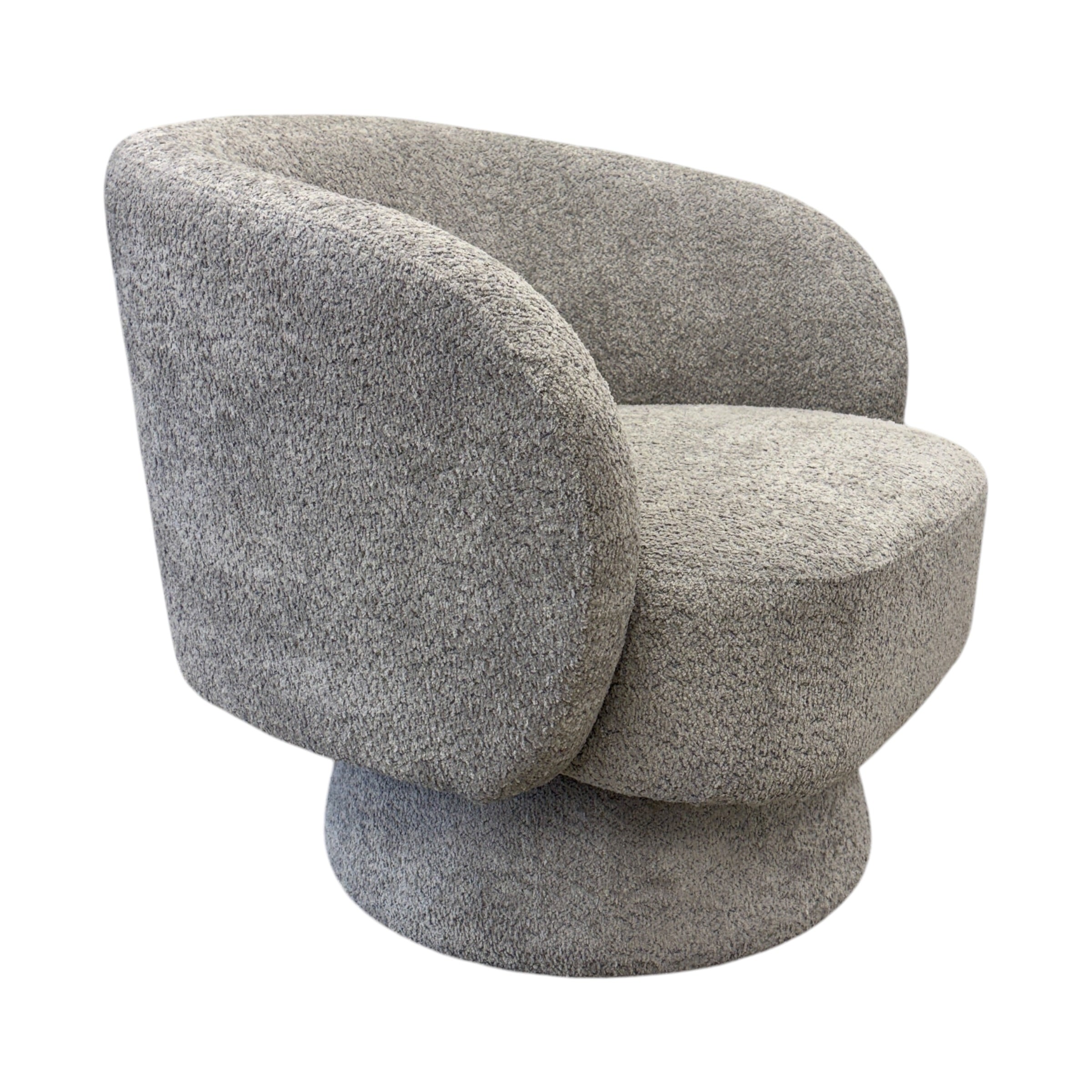 Side profile of the Jenna swivel armchair in Lava with a smooth concealed swivel base.