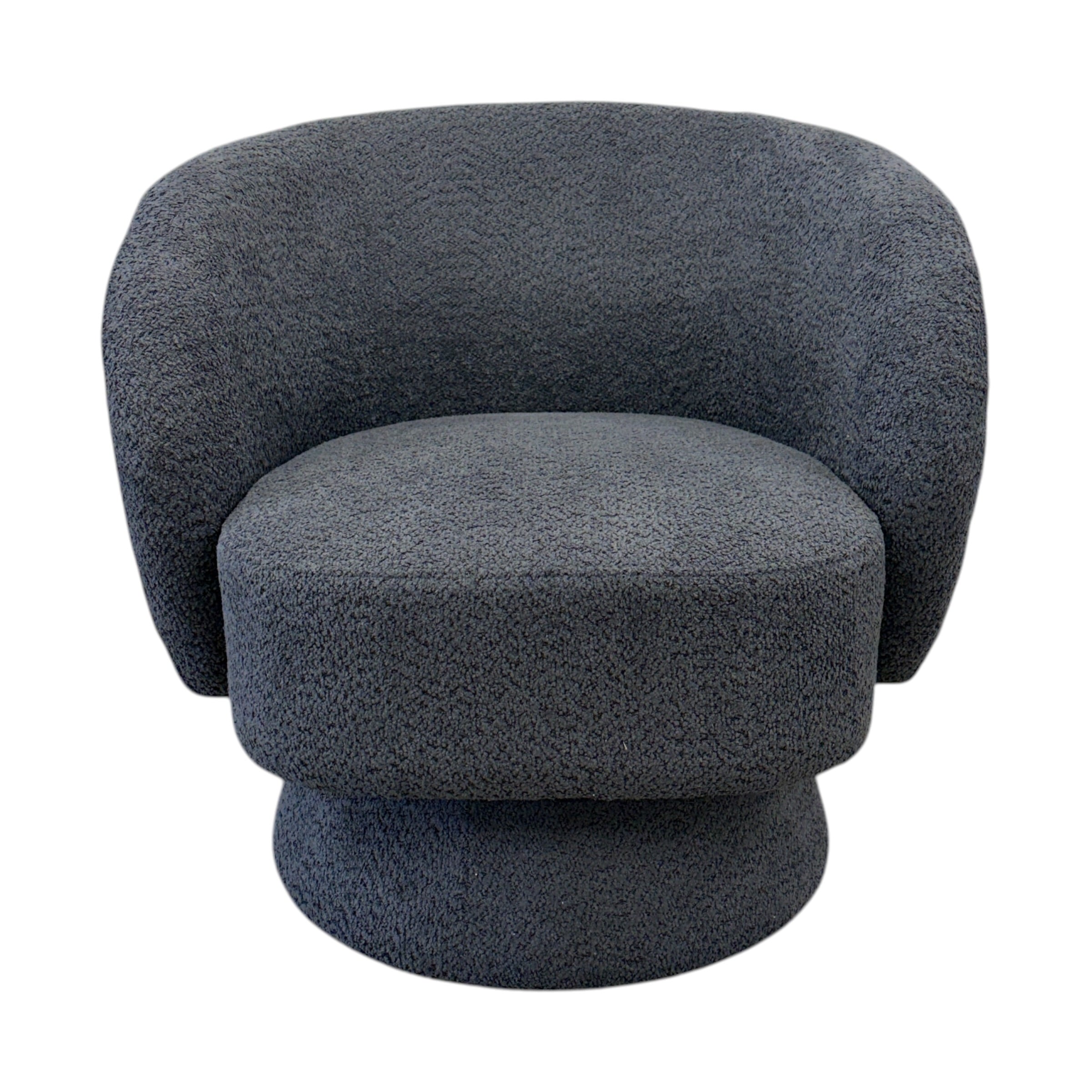 Jenna swivel armchair in Shadow fabric with a modern curved design.
