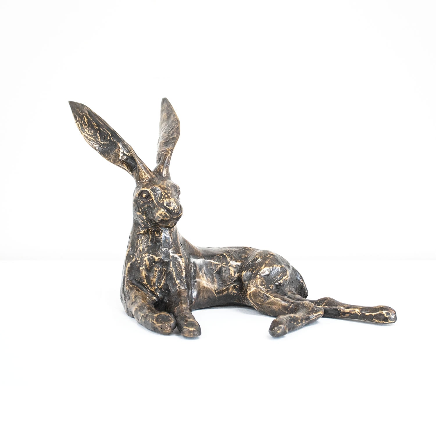 Polished Bronze Hare Sculpture - Relaxed