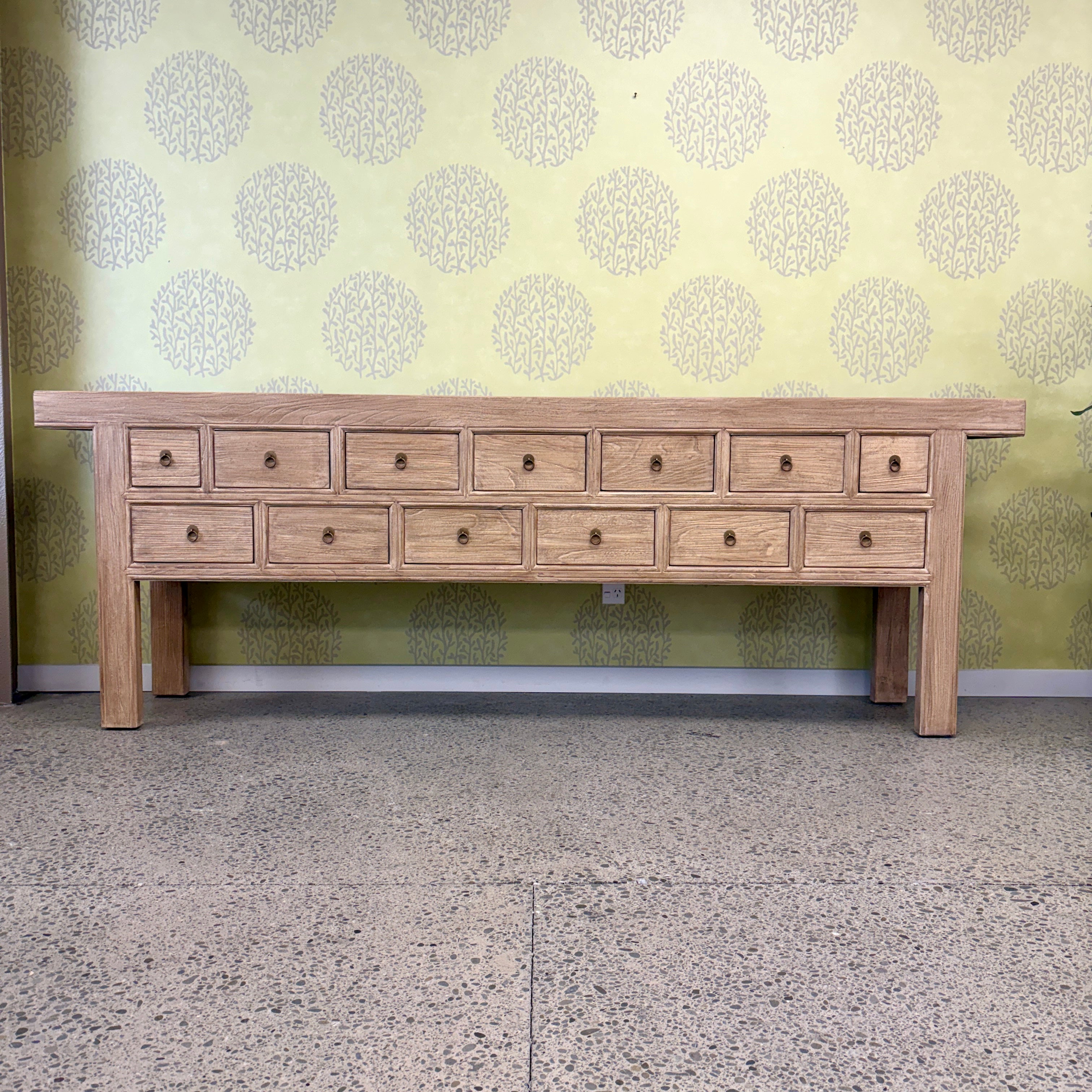 Oslo 13 drawer elm console displayed in our Christchurch furniture showroom