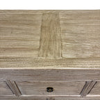 Close-up of Oslo elm console top showing the natural grain and textured timber finish