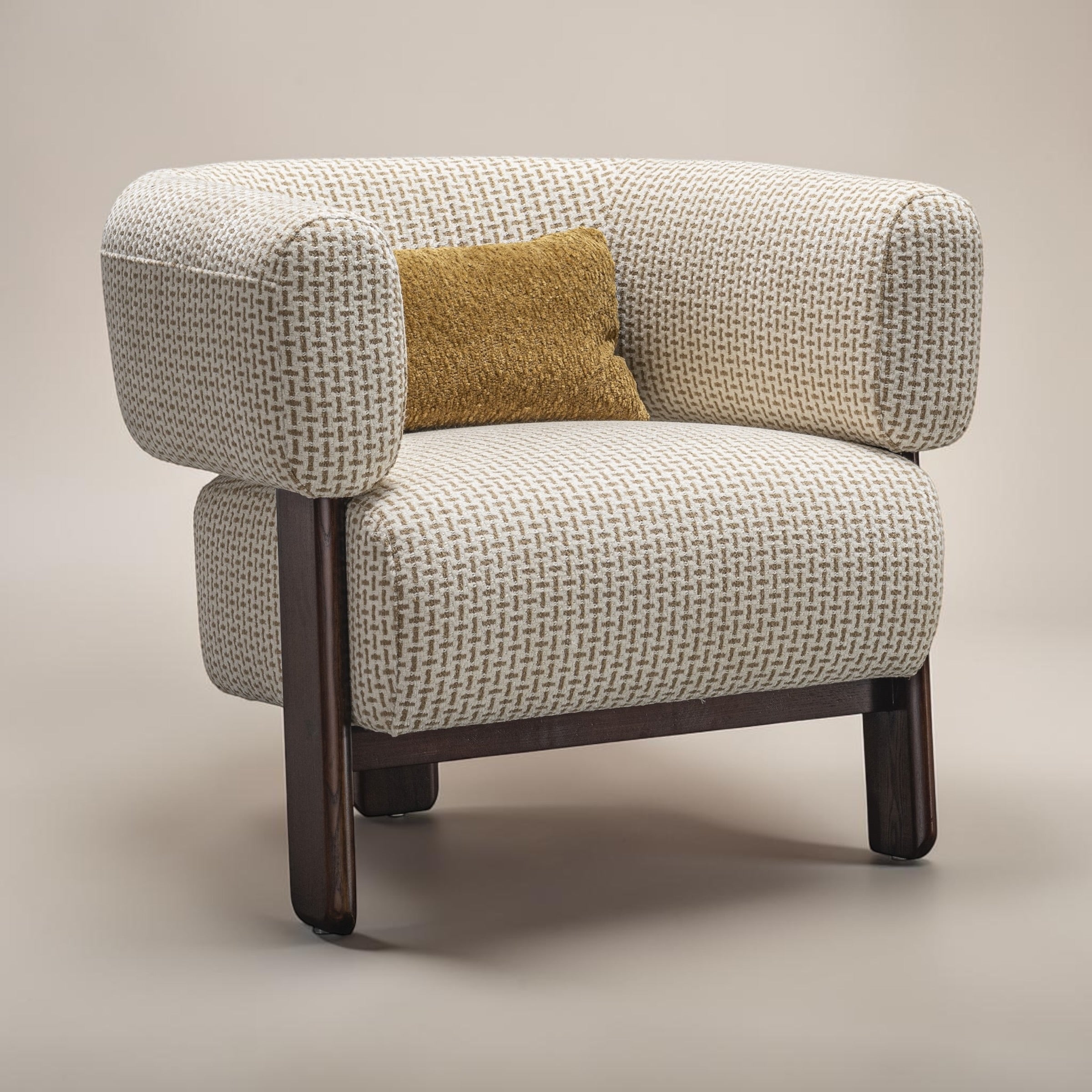 Side profile of the Piper armchair with supportive cushioning and modern styling.
