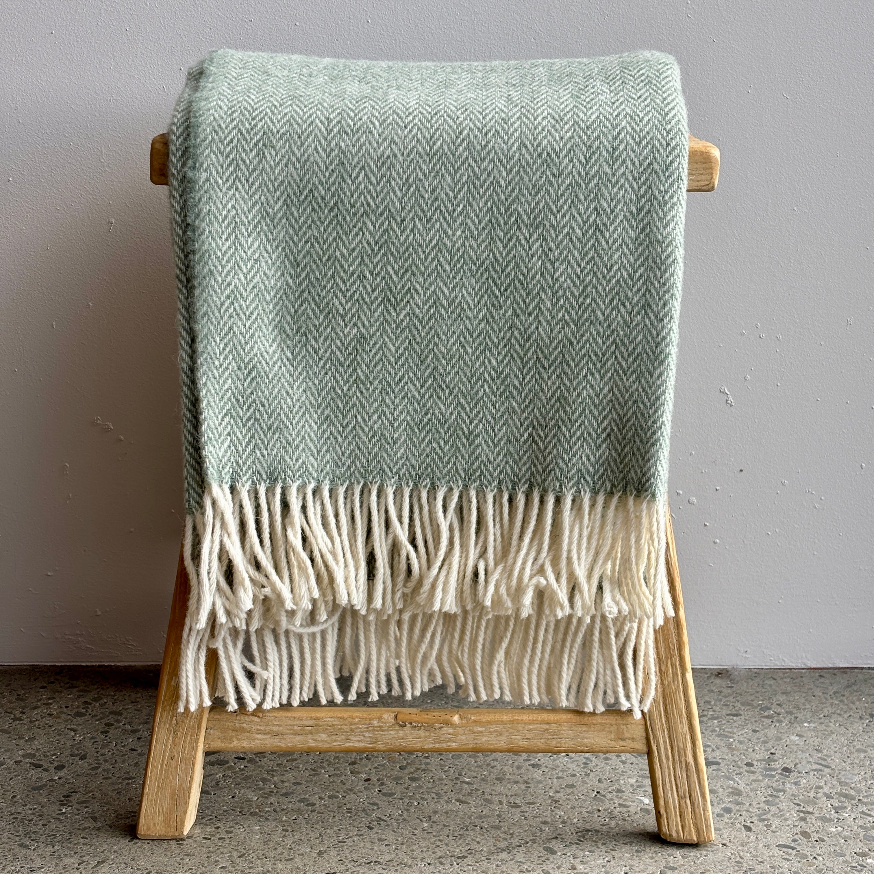 Woola 100% NZ Wool Throw - Pistachio Green Herringbone