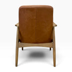 Rear view of Portobello Chair showing the upholstered toffee leather back and solid oak frame