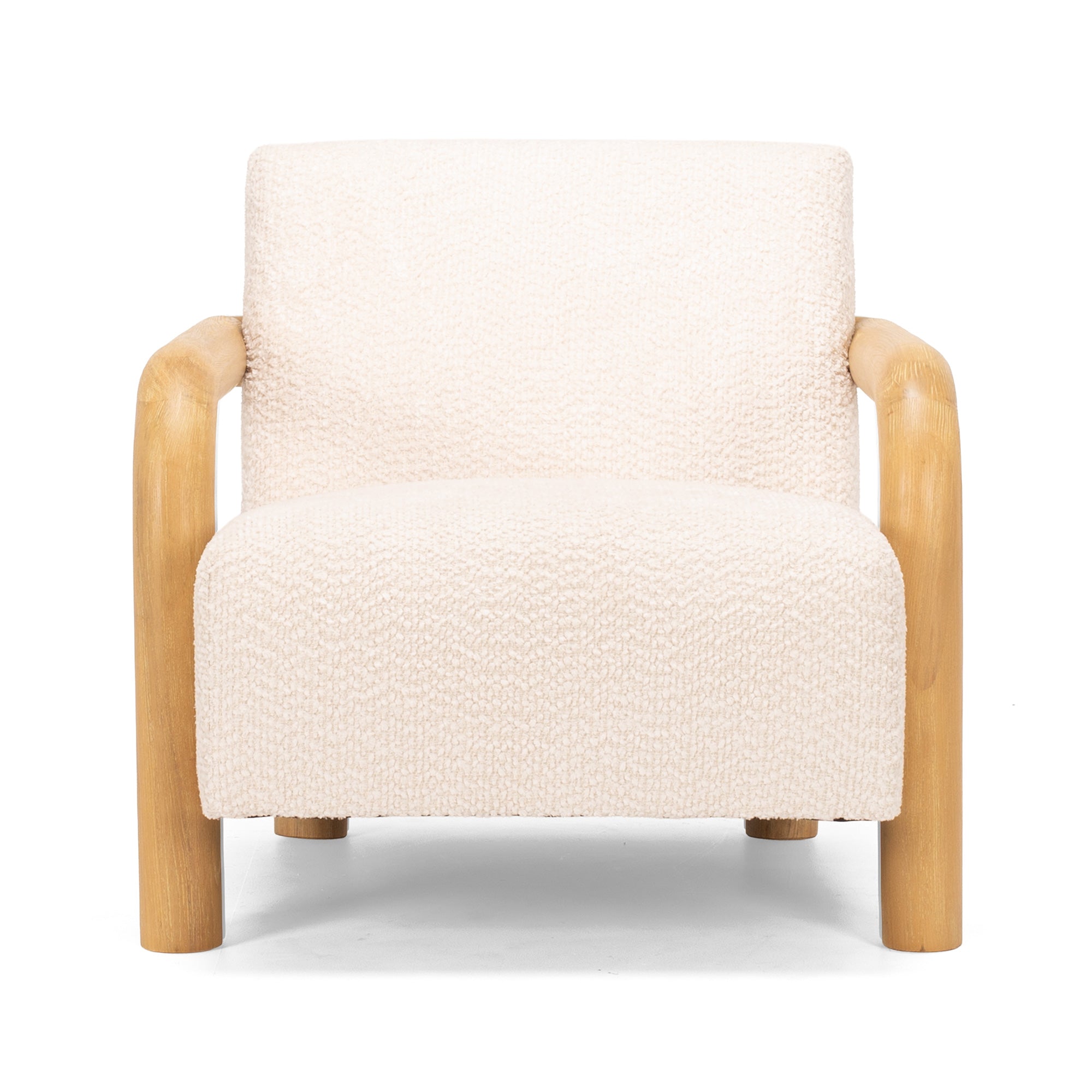 Post armchair with contemporary design, upholstered seat and solid timber frame.