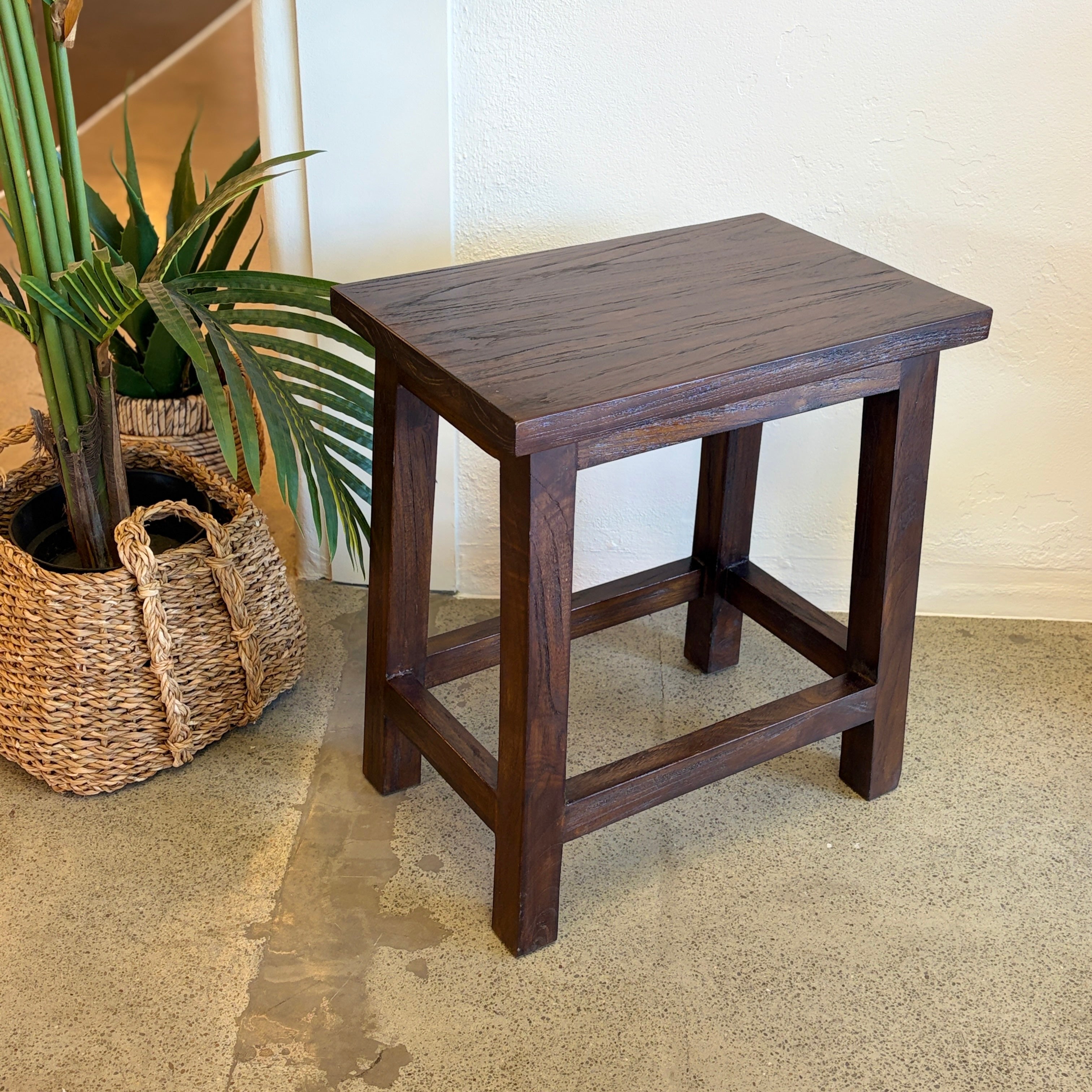 Rectangular Top Stool - Rustic Teak