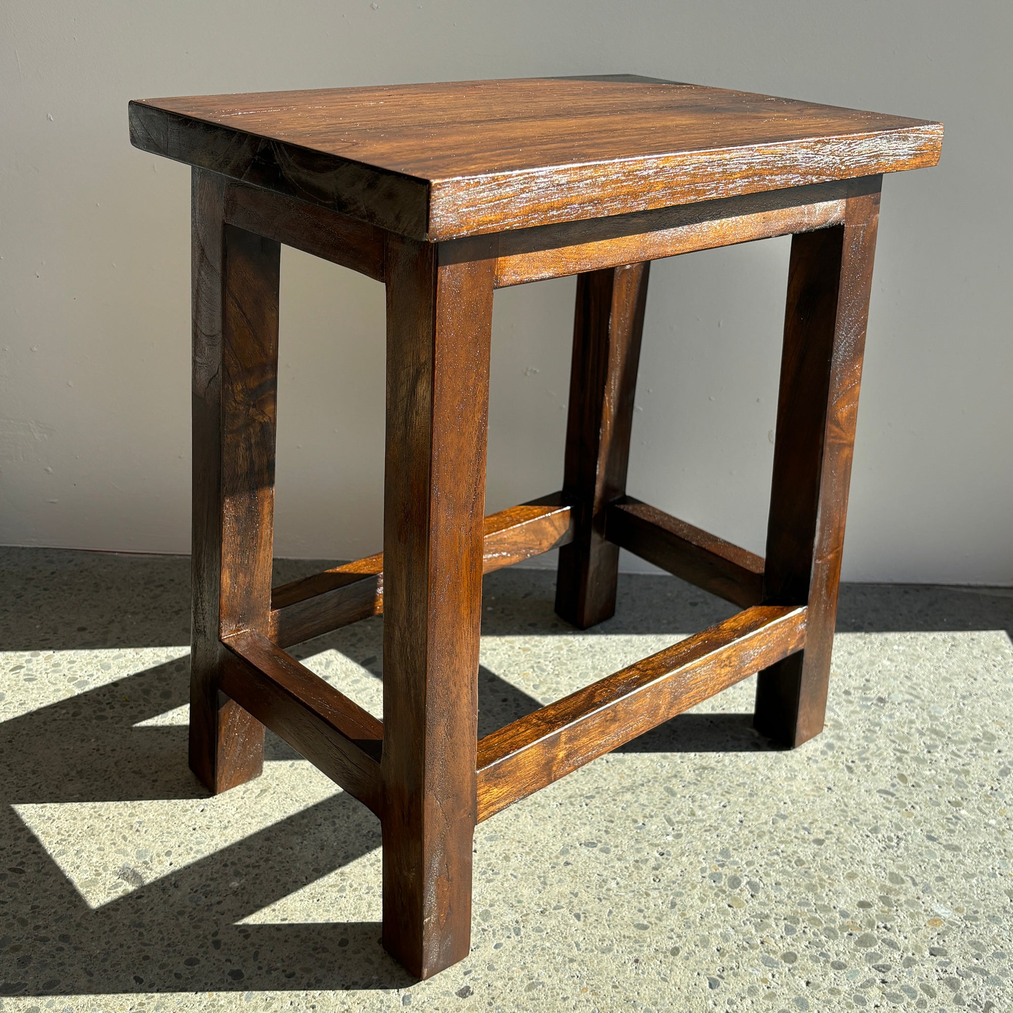 Rectangular Top Stool - Rustic Teak