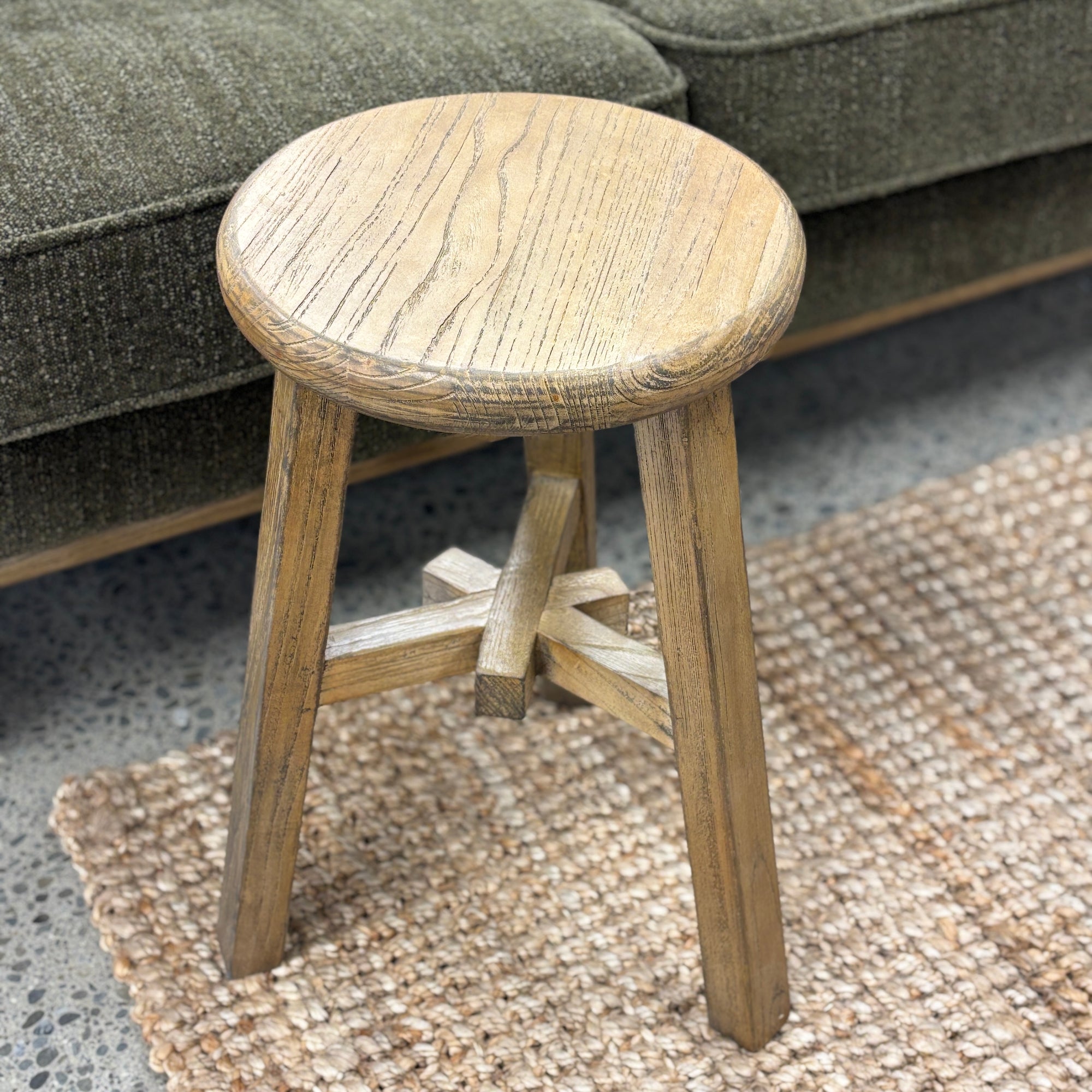 Round Top Stool - Vintage Elm