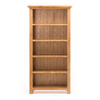 Salisbury Bookcase front view with natural oak finish and five open shelves