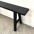 Sammy Bench in black rustic elm showing natural timber grain and hand-finished surface