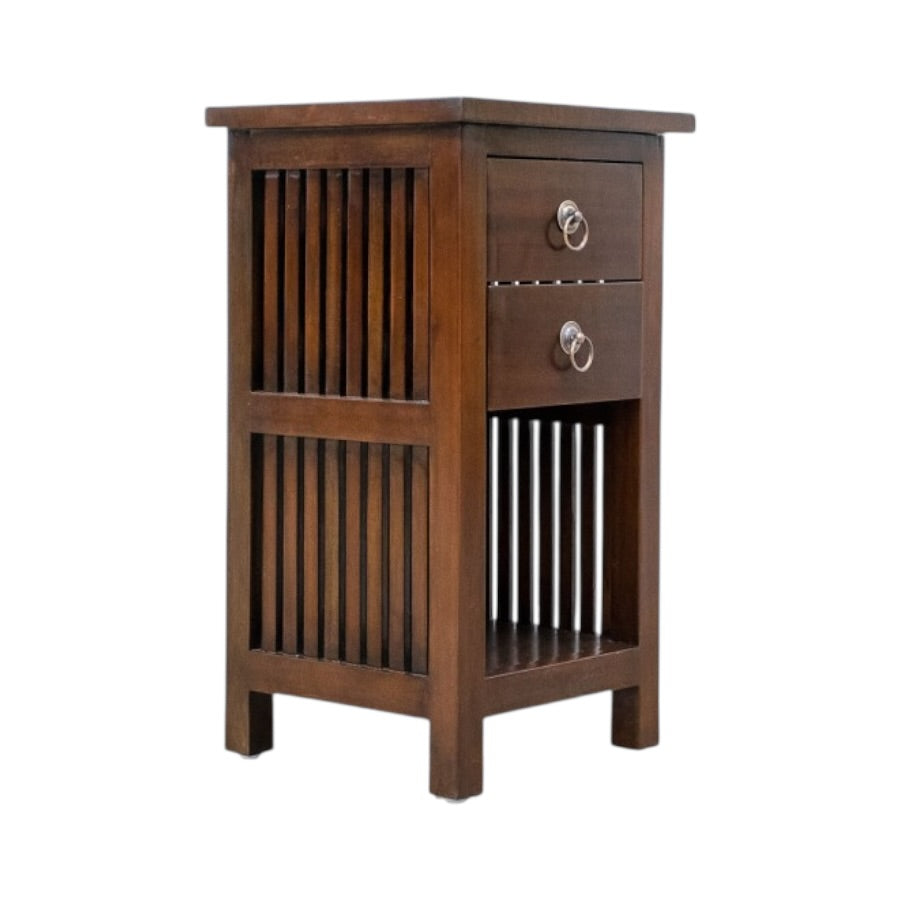Slat Side 2 Drawer Bedside - Mahogany