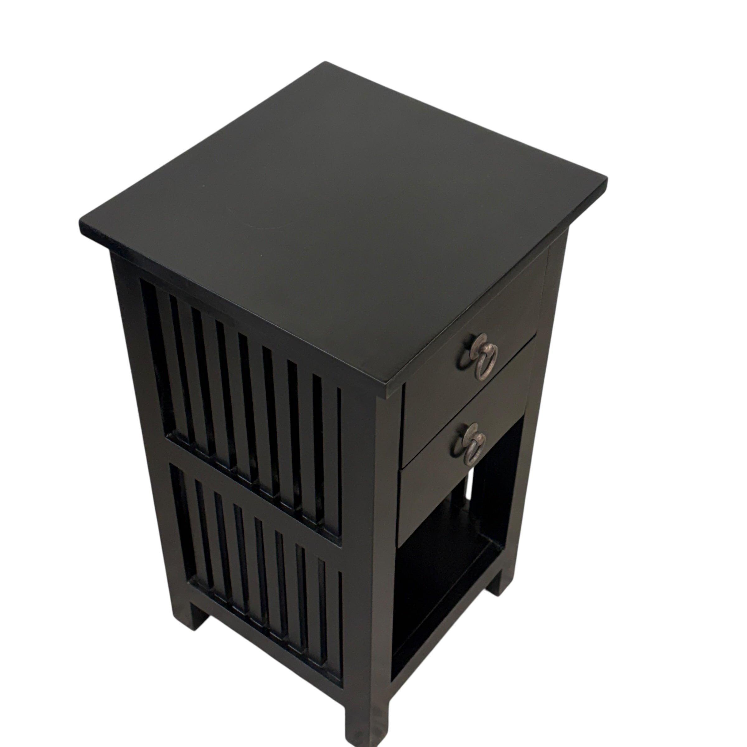 Slat Side Mahogany Bedside Cabinet 2 Drawer - Black