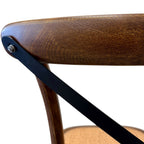 Villa cross back dining chair in deep oak with timber back rest and metal back support