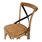 Villa dining chair in smoked oak with woven rattan seat and metal cross back on bentwood frame