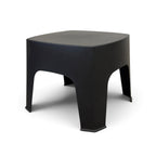 Angled view of Wainui black outdoor side table with clean modern lines and curved corners