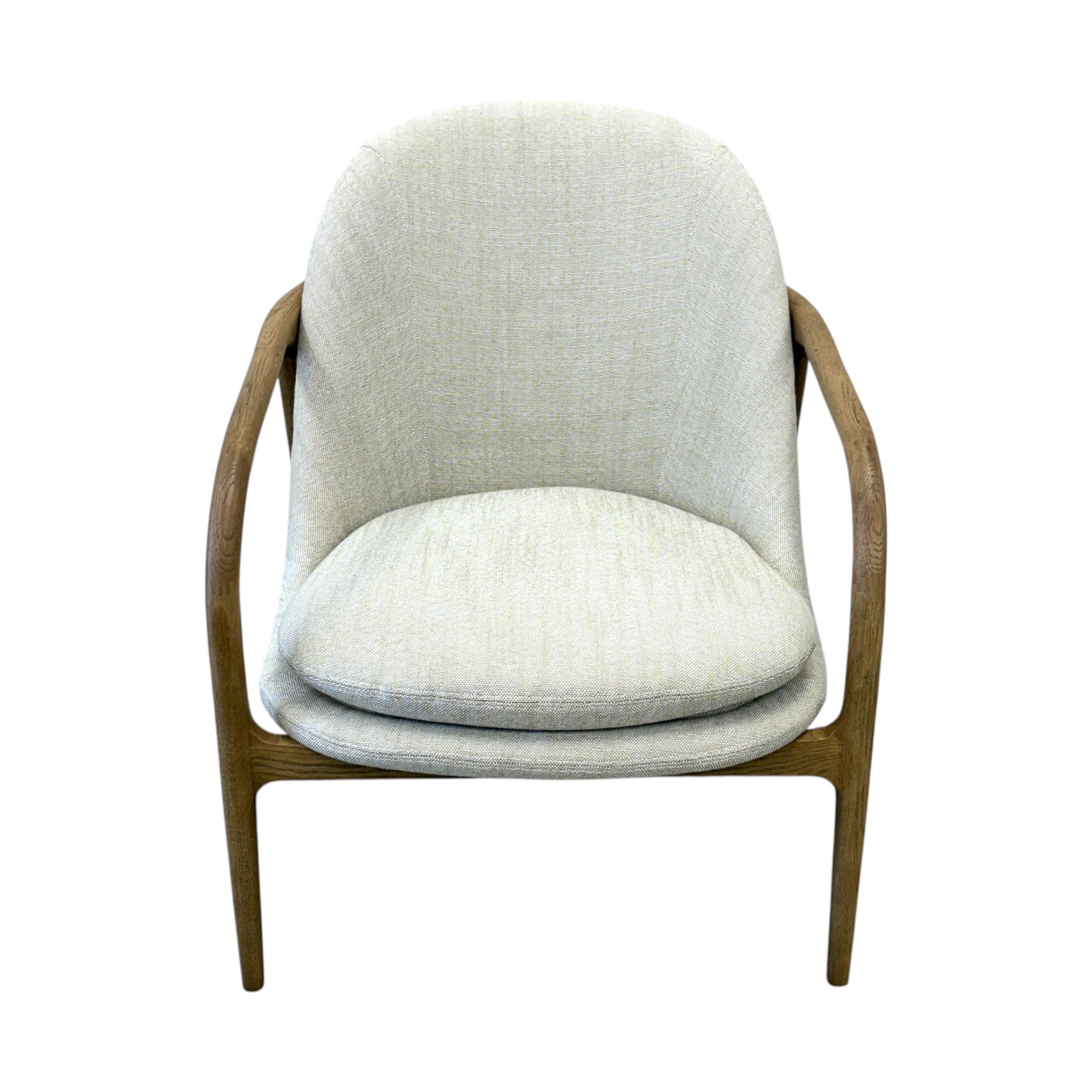 Adeline fabric armchair with a natural ash frame and 100% natural linen upholstery.
