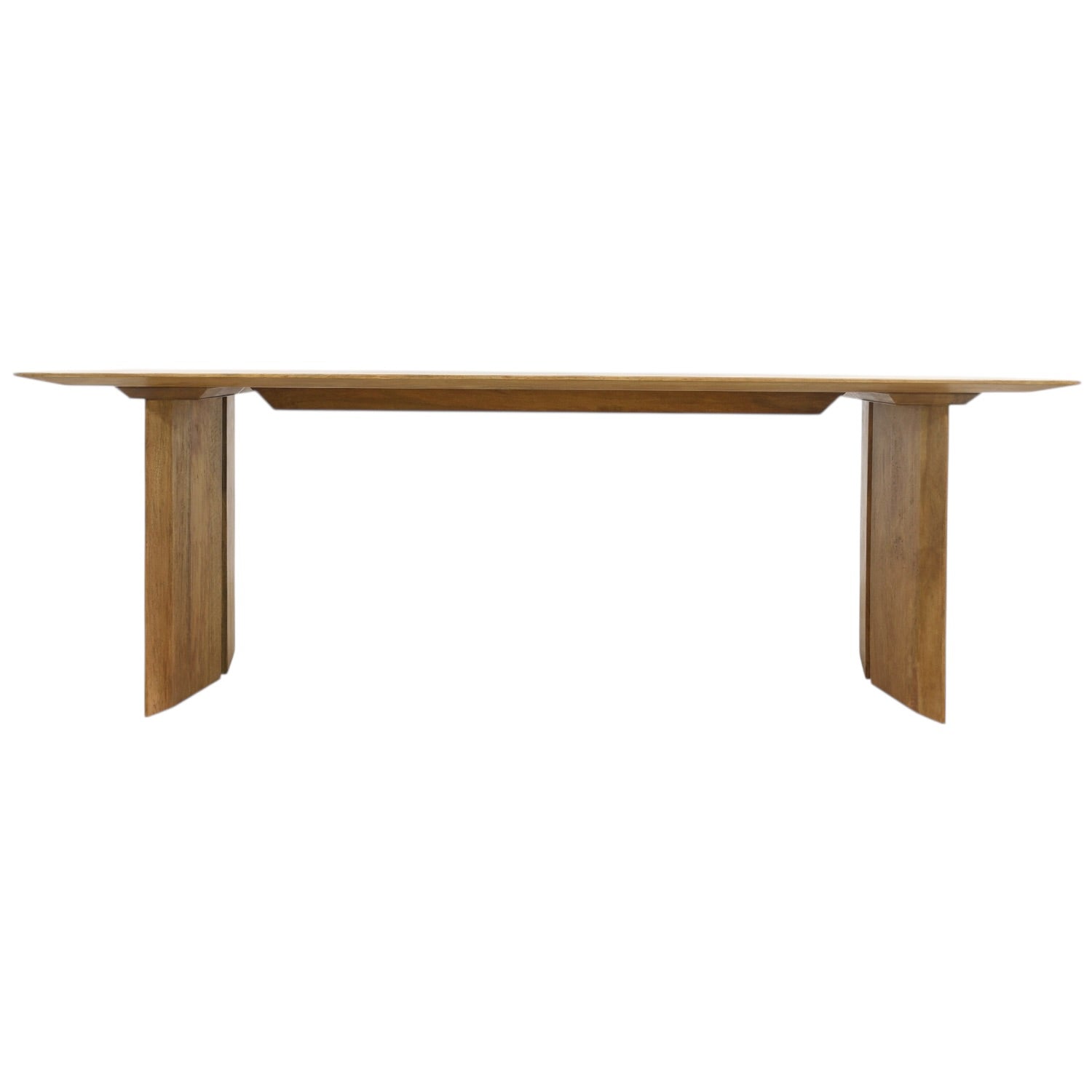 Front view of the Ava Dining Table in Natural, showcasing its solid mango wood construction, clean rectangular tabletop and contemporary panel leg design.